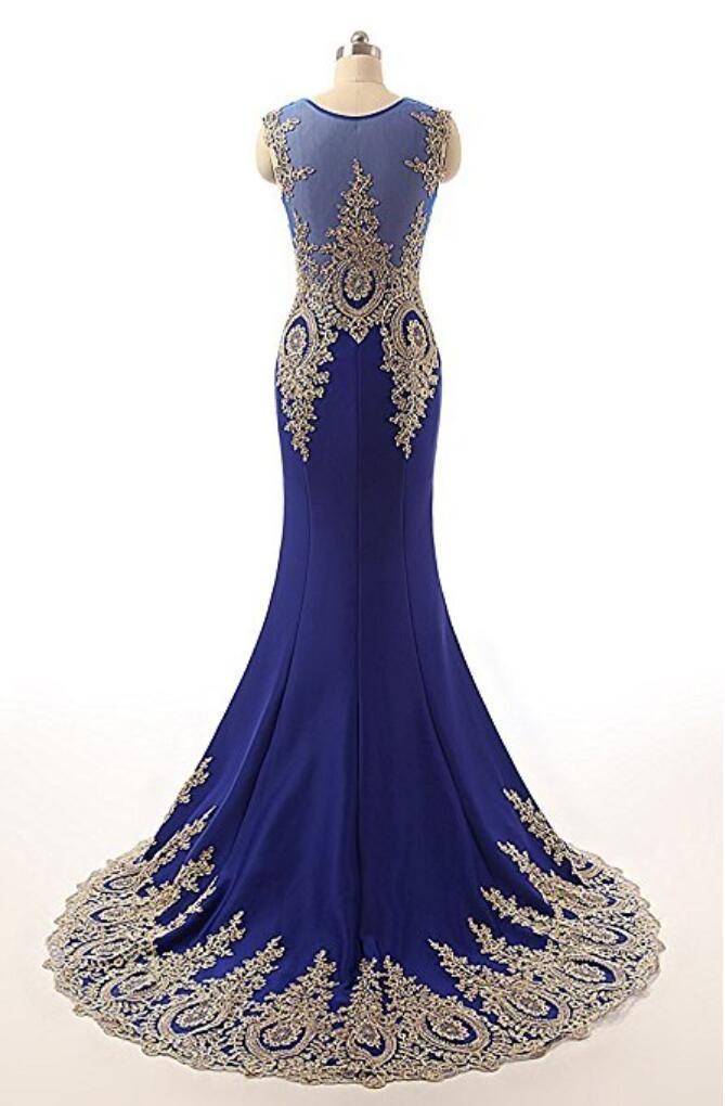 Lace Blue See Through Mermaid Long Evening Prom Dresses, 17527