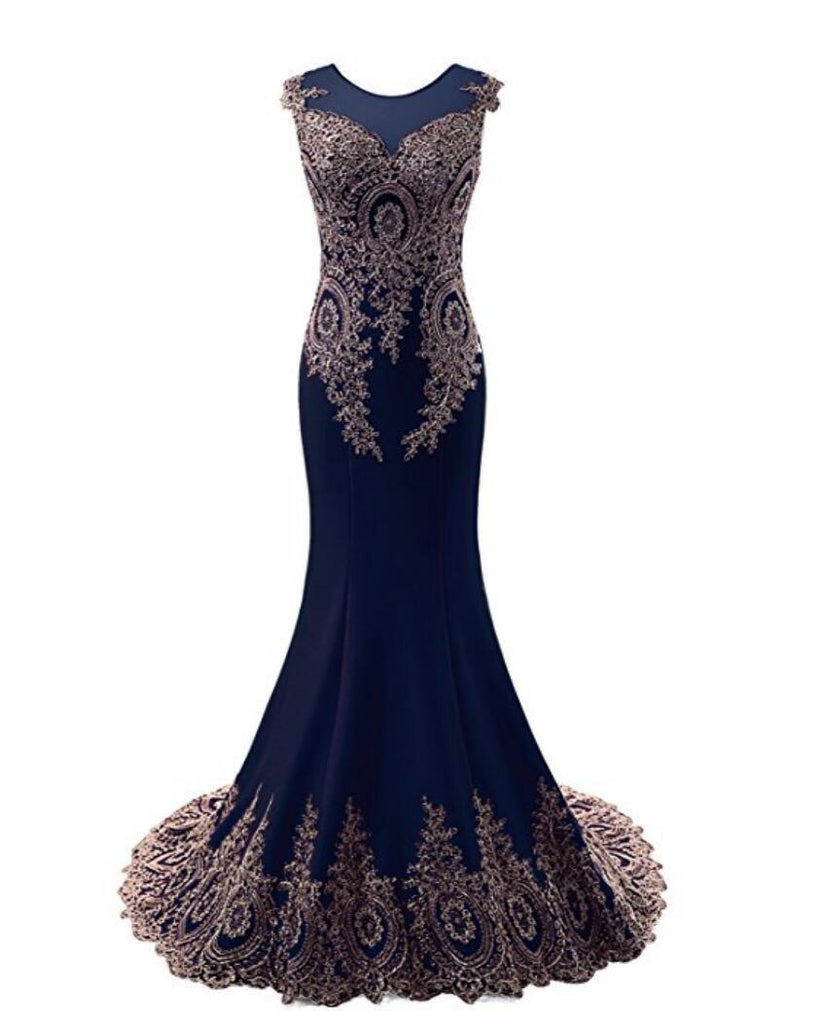 Lace Blue See Through Mermaid Long Evening Prom Dresses, 17527