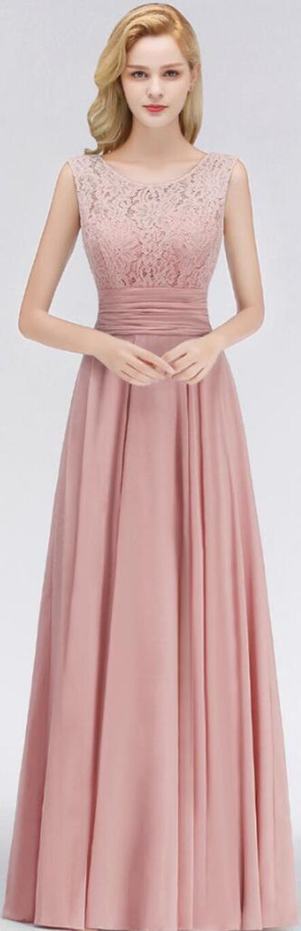 Lace Blush Pink Floor Length Mismatched Chiffon Bridesmaid Dresses Online, WG543