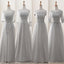 Lace Grey Mismatched Styles Chiffon Floor-Length Formal Long Bridesmaid Dresses, Affordable Custom Long Bridesmaid Dresses BD18001