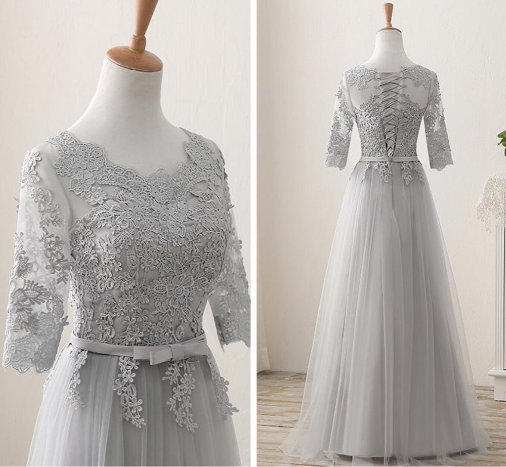 Lace Grey Mismatched Styles Chiffon Floor-Length Formal Long Bridesmaid Dresses, Affordable Custom Long Bridesmaid Dresses BD18001