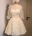 Lace Long Sleeve Open Back Homecoming Prom Dresses, Affordable Short Party Prom Dresses, Perfect Homecoming Dresses, CM282