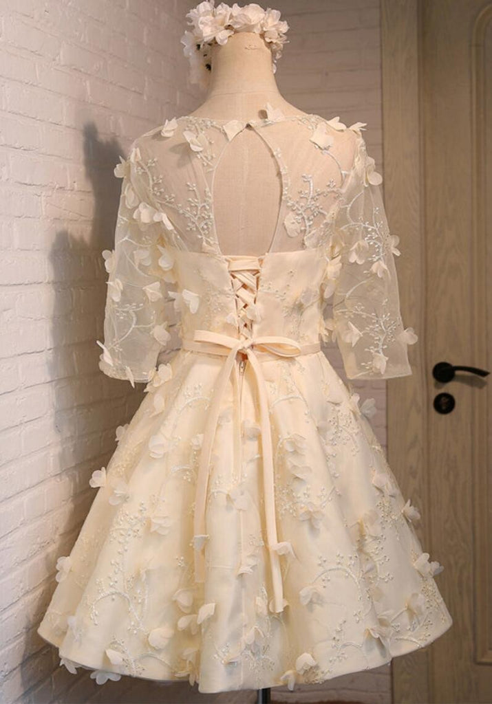 Lace Long Sleeve Open Back Homecoming Prom Dresses, Affordable Short Party Prom Dresses, Perfect Homecoming Dresses, CM282