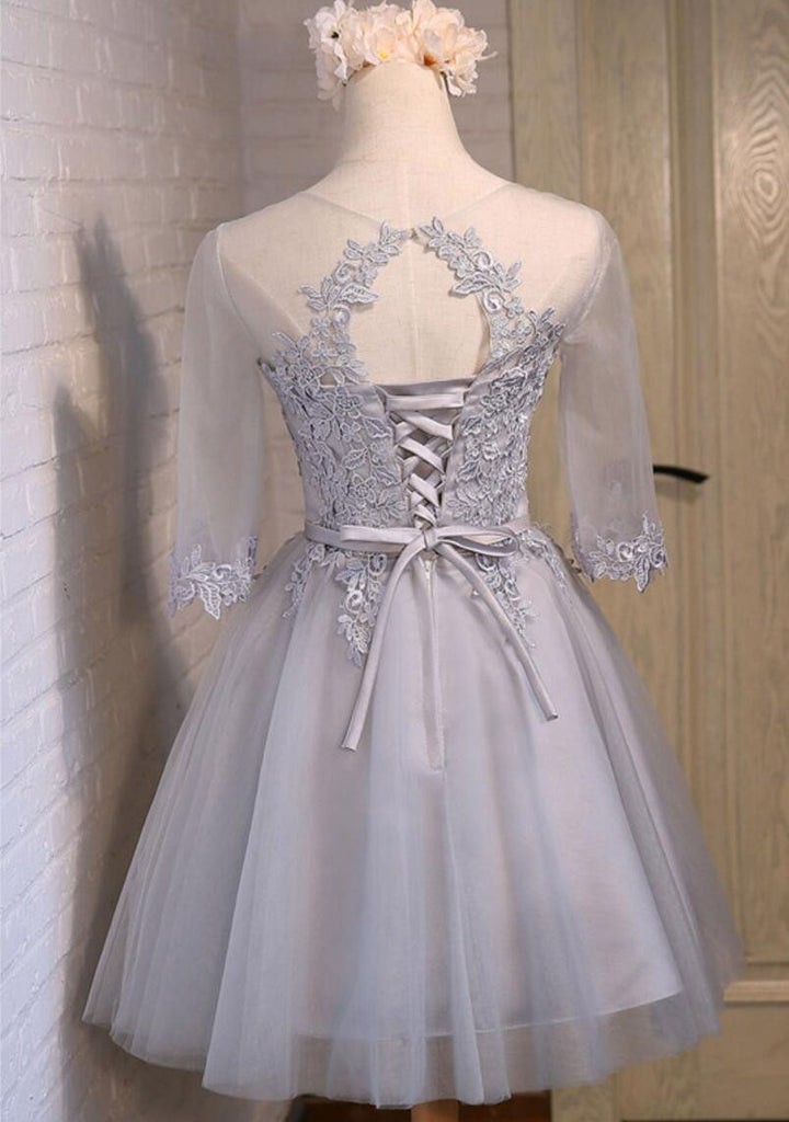 Lace Long Sleeve See Through Open Back Homecoming Prom Dresses, Affordable Short Party Prom Dresses, Perfect Homecoming Dresses, CM284