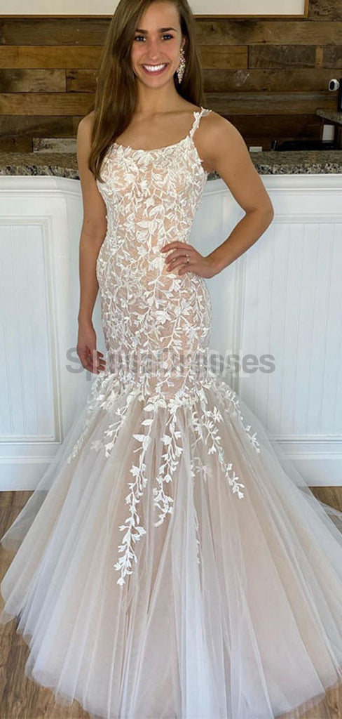 Lace Mermaid Straps Sexy Long Evening Prom Dresses, Evening Party Prom Dresses, 12247