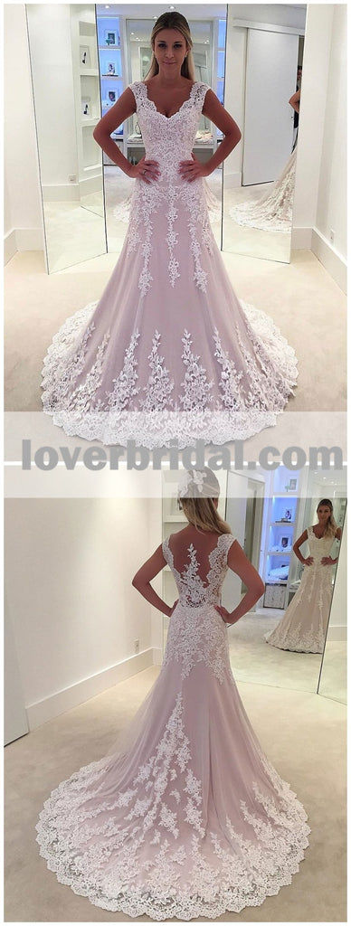 Lace Strapless A-line See Through Cheap Wedding Dresses Online, WD339