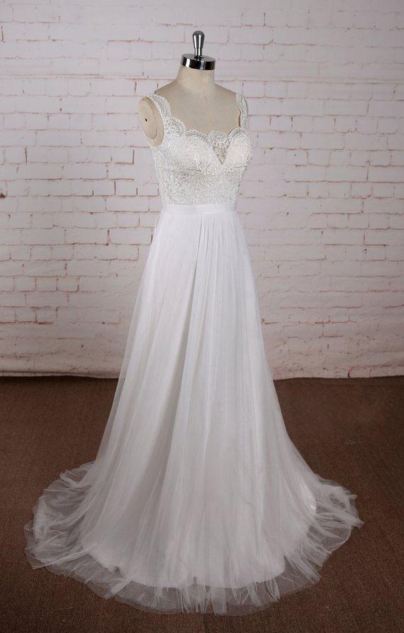 Lace Straps See Through Lace A-line Cheap Dresses For Wedding, WD399