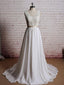 Lace V Neck A-line Cheap Beach Wedding Dresses Online, WD386