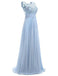 Light Blue Lace See Through Chiffon Long Evening Prom Dresses, 17529