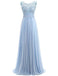 Light Blue Lace See Through Chiffon Long Evening Prom Dresses, 17529