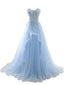 Light Blue Sweetheart See Through Lace Tulle A line Long Evening Prom Dresses, 17524