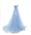 Light Blue Sweetheart See Through Lace Tulle A line Long Evening Prom Dresses, 17524