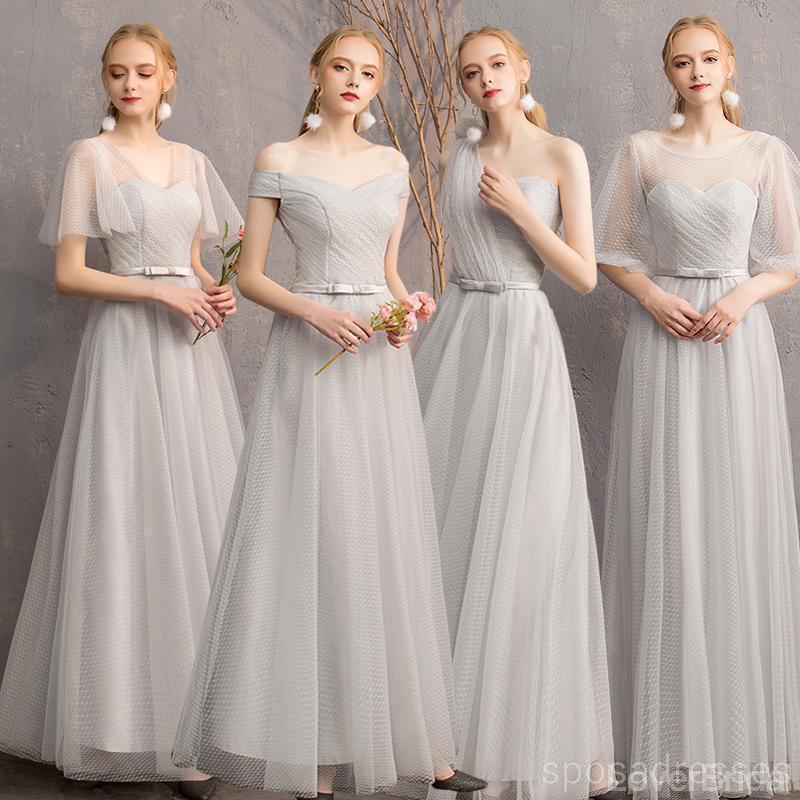 Light Gray Floor Length Mismatched Cheap Bridesmaid Dresses Online, WG545