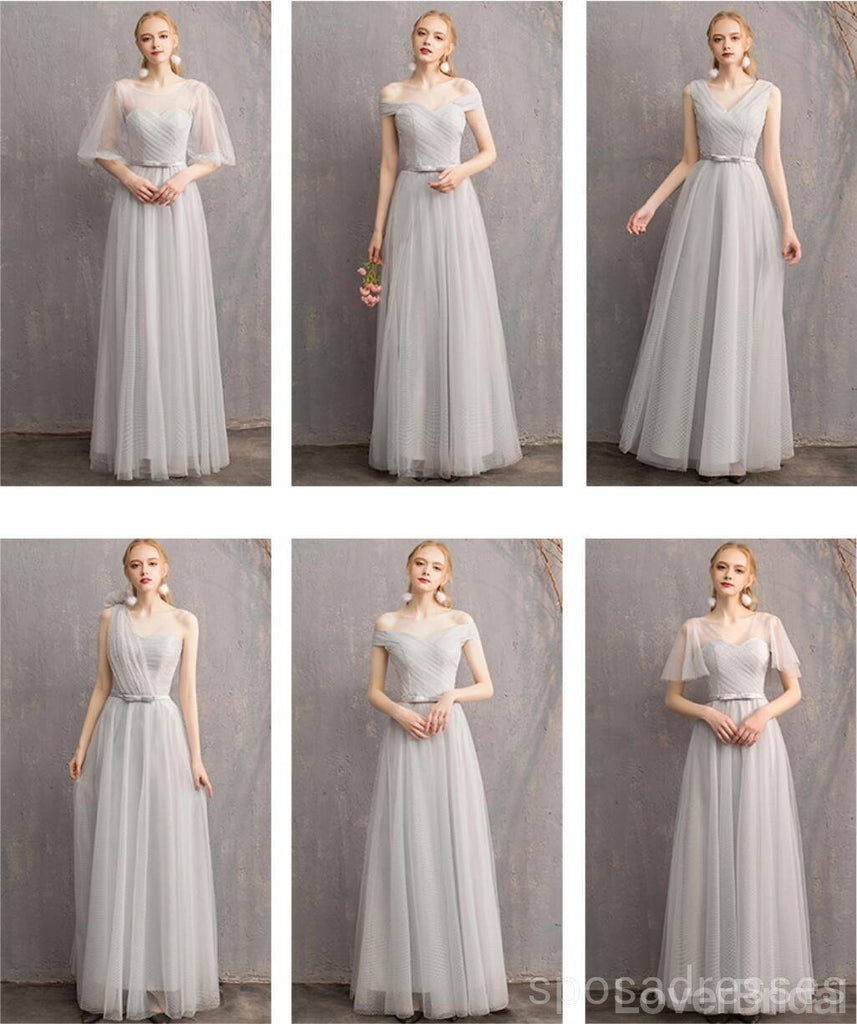 Light Gray Floor Length Mismatched Cheap Bridesmaid Dresses Online, WG545