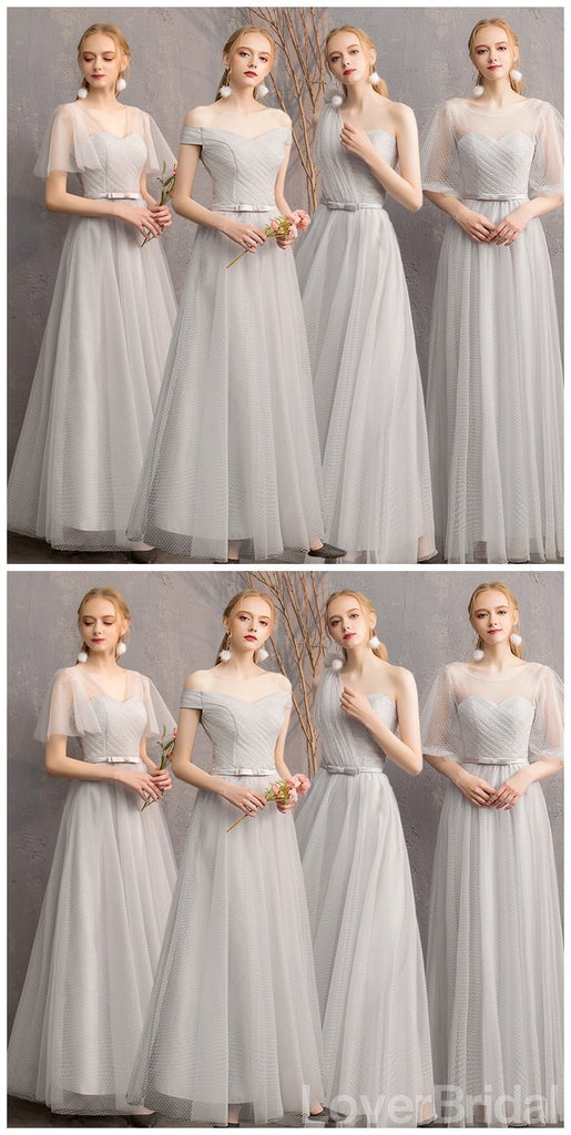 Light Gray Floor Length Mismatched Cheap Bridesmaid Dresses Online, WG545