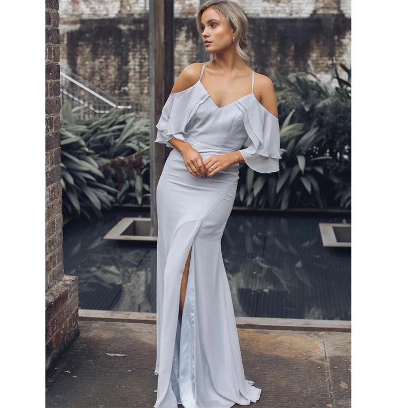 Light Gray Off Shoulder Long Bridesmaid Dresses Online, Cheap Bridesmaids Dresses, WG750