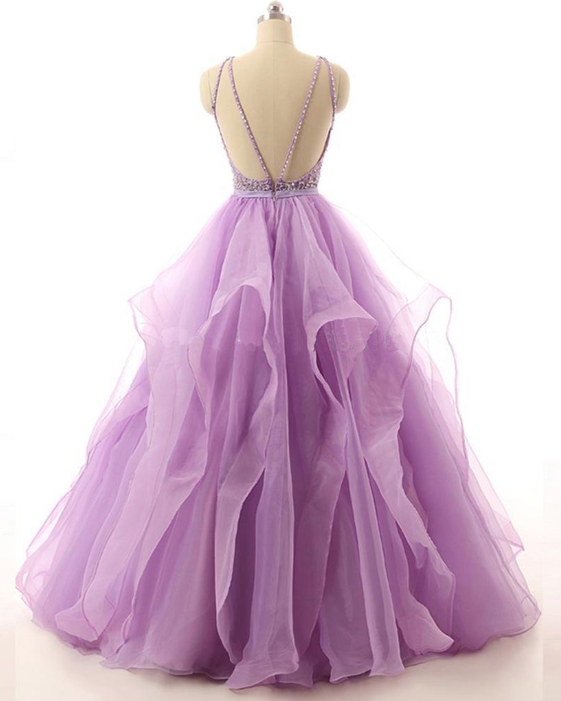 Lilac Organza Illusion A-line Cheap Evening Prom Dresses, Sweet 16 Dresses, 17492