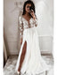 Long A-line Side Slit Long Sleeves Handmade Lace Wedding Dresses Online,WD742