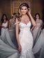 Long Mermaid Off Shoulder Sleeveless V-neck Lace Wedding Dresses,WD756