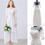 Long Sheath Scoop Half Sleeve Open Back Lace Up Wedding Dresses With Appliques, WD0146