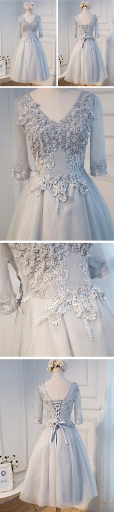 Long Sleeve Gary Lace See Through Homecoming Prom Dresses, Affordable Short Party Prom Dresses, Perfect Homecoming Dresses, CM271