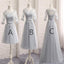 Long Sleeve Gray Lace A line Long Bridesmaid Dresses, Cheap Custom Long Bridesmaid Dresses, Affordable Bridesmaid Gowns, BD020