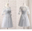 Long Sleeve Gray Lace A line Long Bridesmaid Dresses, Cheap Custom Long Bridesmaid Dresses, Affordable Bridesmaid Gowns, BD020