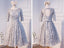 Long Sleeve Gray Lace Scoop Neckline Homecoming Prom Dresses, Affordable Short Party Prom Dresses, Perfect Homecoming Dresses, CM273