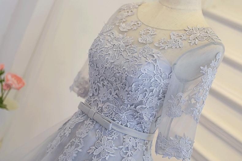 Long Sleeve Grey Lace Cheap Short Homecoming Dresses Online, CM670