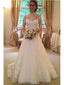 Long Sleeve High Neckline Lace A line Wedding Dresses,  Sexy Open Back Custom Wedding Gowns, Affordable Bridal Dresses, 17106