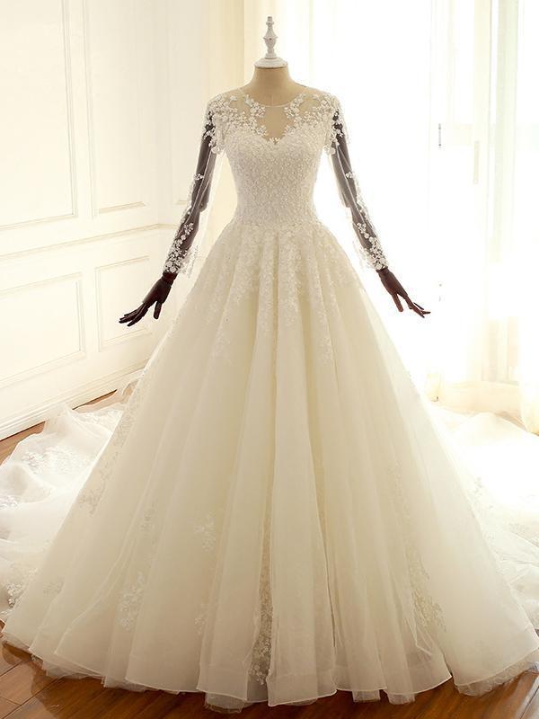 Long Sleeve Lace Long Custom Cheap Custom Wedding Dresses, WD305