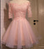 Long sleeve lace pink short homecoming prom dresses, CM0006