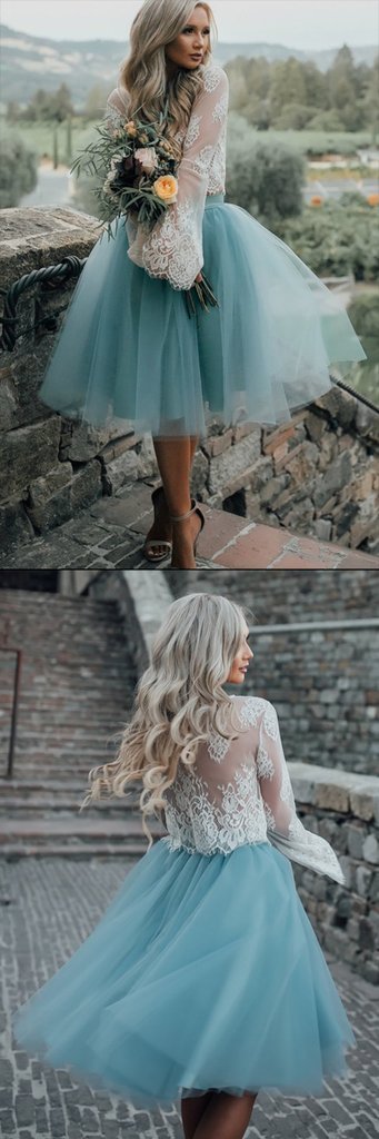 Long Sleeve Lace Short Turquoise Homecoming Prom Dresses, Affordable Short Party Prom Sweet 16 Dresses, Perfect Homecoming Cocktail Dresses, CM563
