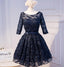 Long Sleeve Navy Scoop Neckline Homecoming Prom Dresses, Affordable Short Party Prom Dresses, Perfect Homecoming Dresses, CM292