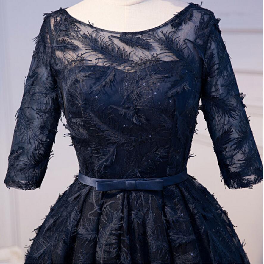 Long Sleeve Navy Scoop Neckline Homecoming Prom Dresses, Affordable Short Party Prom Dresses, Perfect Homecoming Dresses, CM292