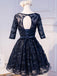 Long Sleeve Navy Scoop Neckline Homecoming Prom Dresses, Affordable Short Party Prom Dresses, Perfect Homecoming Dresses, CM292