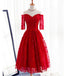 Long Sleeve Red Lace Beaded Homecoming Prom Dresses, Affordable Short Party Prom Dresses, Perfect Homecoming Dresses, CM266