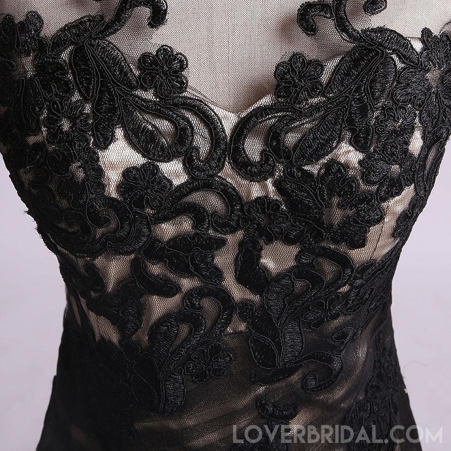 Long Sleeves Black Lace Mermaid Long Evening Prom Dresses, Cheap Sweet 16 Dresses, 18436