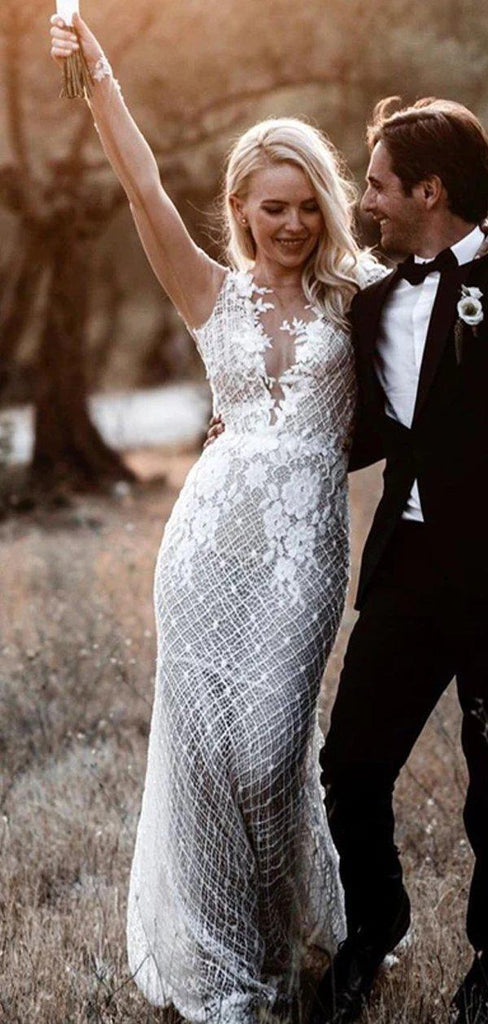 Long Sleeves Boho Lace Mermaid Wedding Dresses, Sexy Wedding Gown, WD681