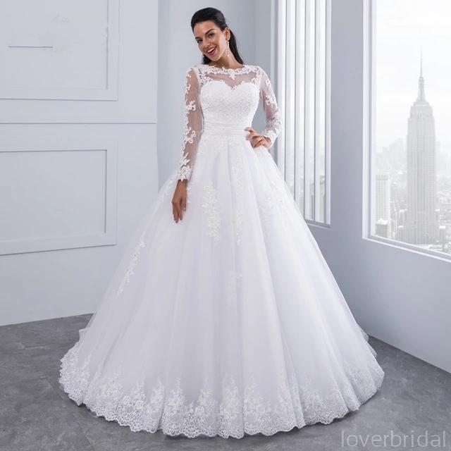 Long Sleeves Detachable Lace Cheap Wedding Dresses Online, Cheap Bridal Dresses, WD498