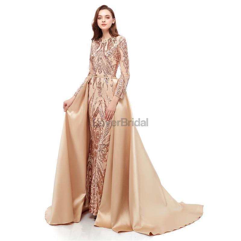 Long Sleeves Detachable Sparkly Sequin Evening Prom Dresses, Evening Party Prom Dresses, 12106