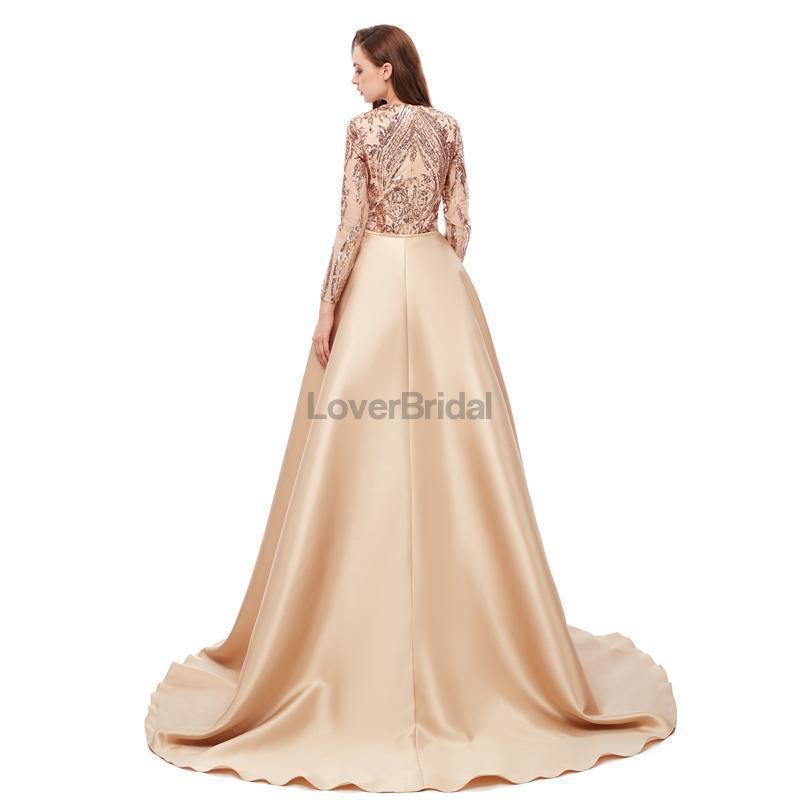 Long Sleeves Detachable Sparkly Sequin Evening Prom Dresses, Evening Party Prom Dresses, 12106