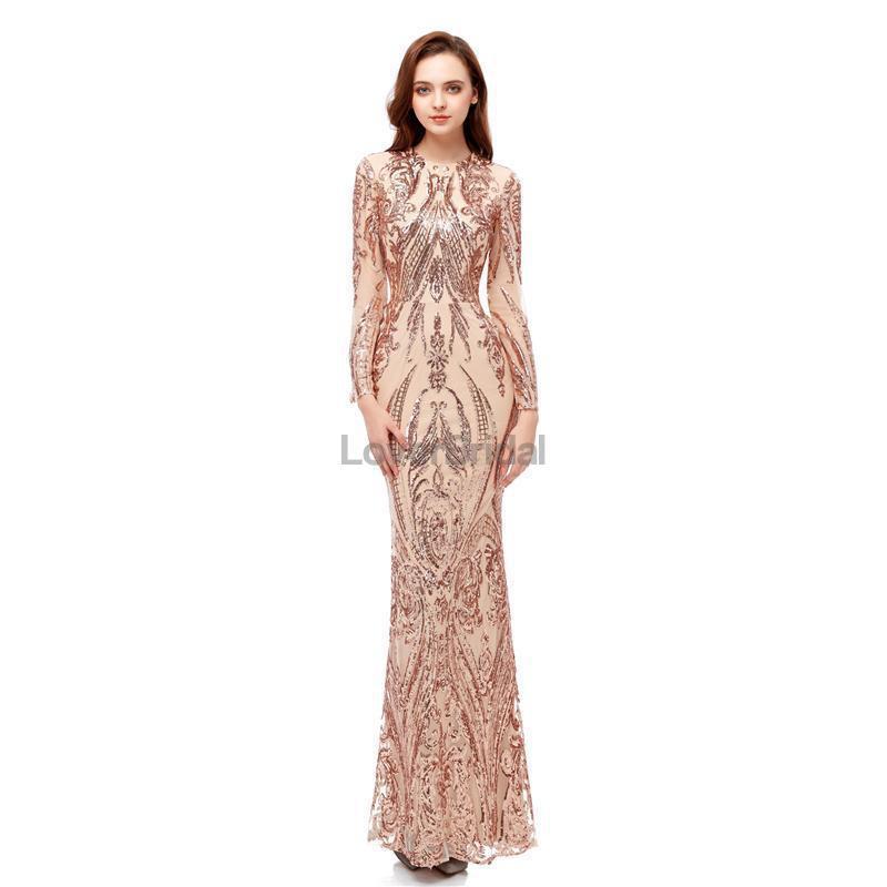 Long Sleeves Detachable Sparkly Sequin Evening Prom Dresses, Evening Party Prom Dresses, 12106