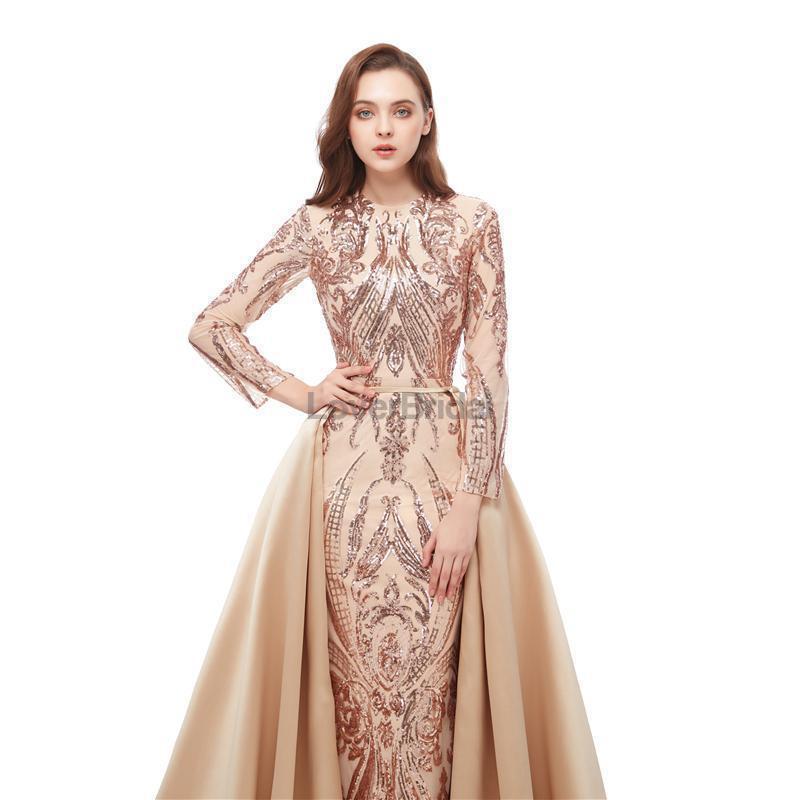 Long Sleeves Detachable Sparkly Sequin Evening Prom Dresses, Evening Party Prom Dresses, 12106
