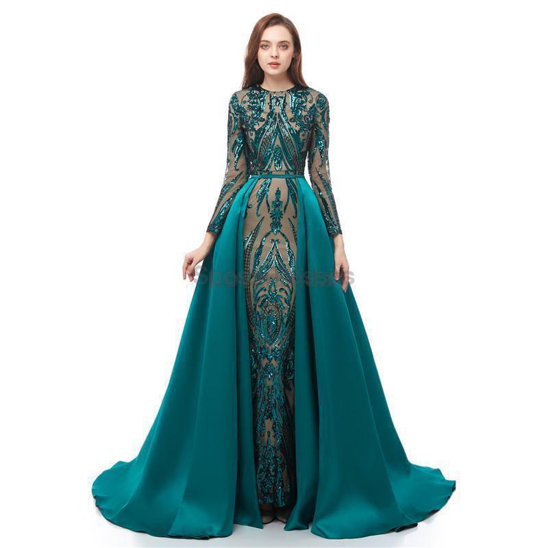 Long Sleeves Detachable Sparkly Sequin Evening Prom Dresses, Evening Party Prom Dresses, 12106