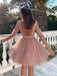 Long Sleeves Dusty Pink Sparkly Short Cheap Homecoming Dresses Online, CM820