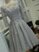 Long Sleeves Grey Lace Short Cheap Homecoming Dresses Online, CM561