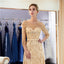 Long Sleeves Heavily Beaded Gold Evening Prom Dresses, Evening Party Prom Dresses, 12059