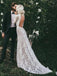 Long Sleeves High Neck Backless Lace Boho Wedding Dresses, Mermaid Wedding Gown, WD704