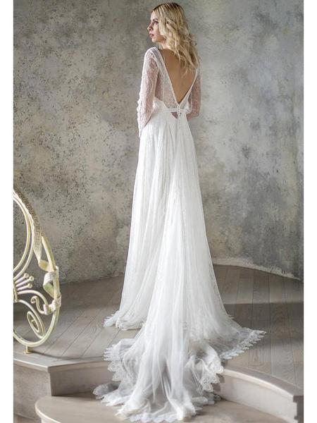 Long Sleeves Lace Backless Cheap Wedding Dresses Online, Cheap Bridal Dresses, WD543